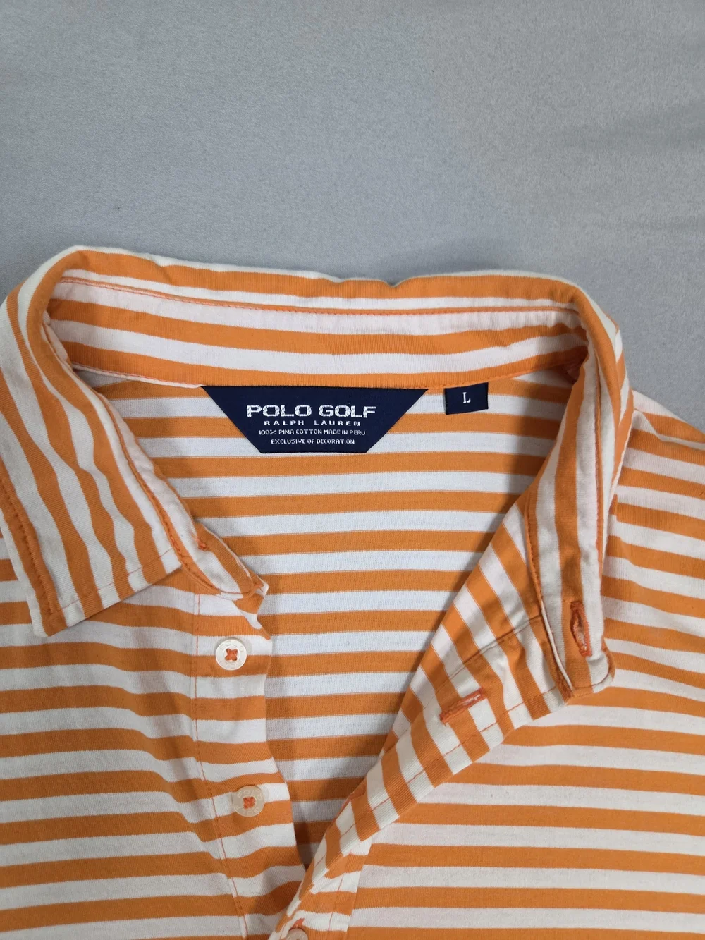 Polo Golf Ralph Lauren Men’s L Orange White Striped Pima Cotton Polo